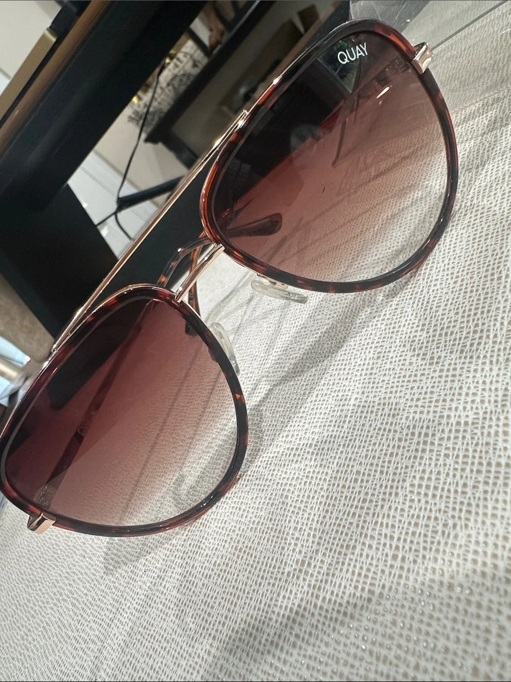 Quay Australia Brown Tortoise Aviator Sunglasses with Brown Lenses